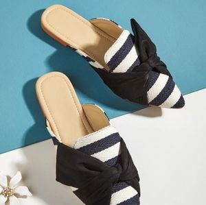 Knot decor mules, black and white stripe